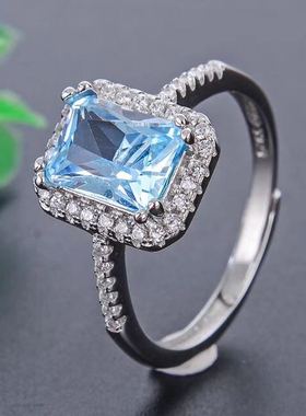 纯银长方形托帕石戒指