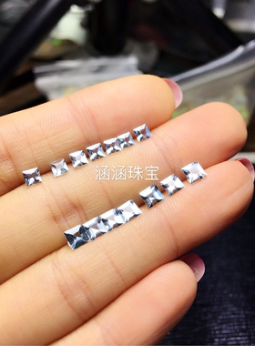 戒面配石方形镶嵌天然海蓝宝