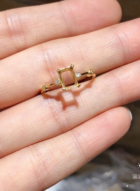 s925银饰品戒指空托长方形7mm