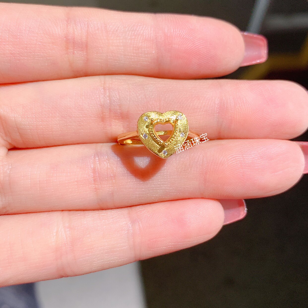 s925纯银戒指空托古法银 心形5*5mm代镶碧玺 托帕石 石榴石 日韩