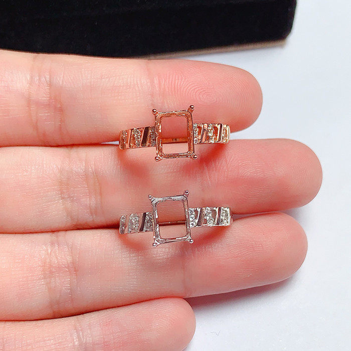 925银戒指空托长方形6*8mm 个性时尚 礼物 代镶嵌 蓝宝石 碧玺 x