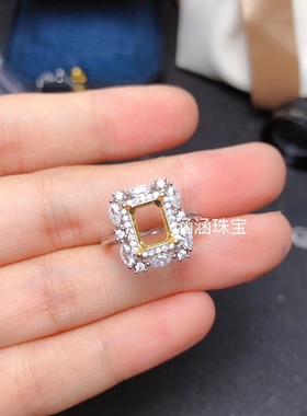 s925银饰品戒指空托长方形托帕石