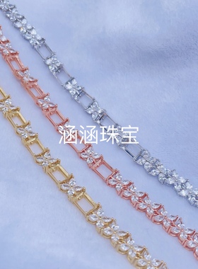 s925银饰品手链空托长方形5*7mm代镶托帕石 石榴石 黄水晶 日韩