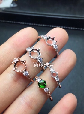 银戒指空托莫桑圆形简单