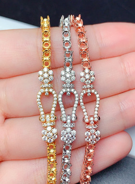 s925银马蹄手链空托圆形20粒3*3mm豪华精美 代镶碧玺 坦桑  m