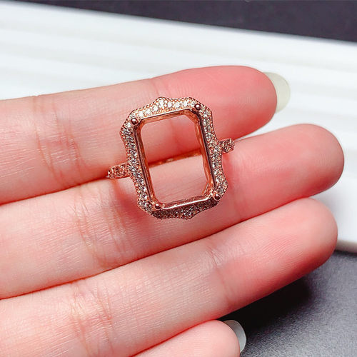 s925银戒指吊坠空托长方10*14mm豪华时尚 代镶彩宝 玉石  水晶  x