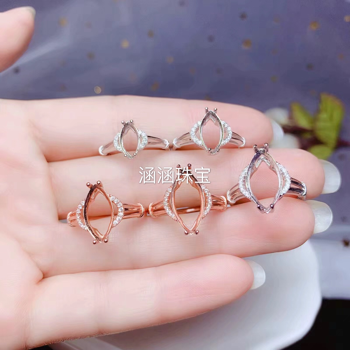 s925银饰品戒指空托简单四爪款