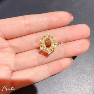 s925银饰品戒指空托珍珠款 椭圆形包镶6*8mm代镶欧泊 黄水晶  J