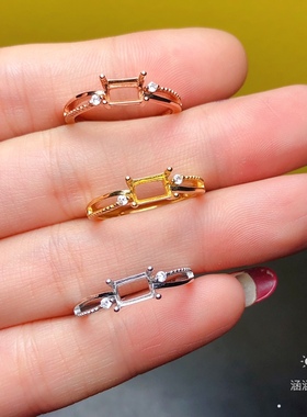 s925银饰品戒指空托长方形6mm