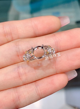 s925银饰品戒指空托双色款 圆形8*8mm代镶托帕石 碧玺 时尚清新 w