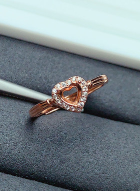 简约气质s925银爱心戒指空托心形5*5mm女饰品代镶坦桑 碧玺  J