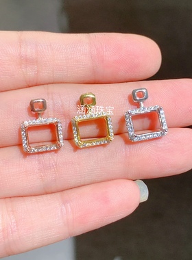 s925纯银吊坠空托长方形8*10mm代镶水晶 玉石 简单清新时尚