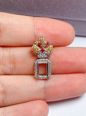 项坠空托双色款 s925银长方形5*7mm 轻奢精美豪华 代镶嵌  w