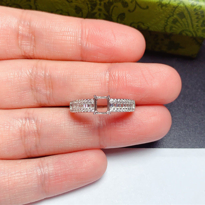戒指空托s925银长方形4*5mm日常通勤百搭 diy饰品 未镶嵌