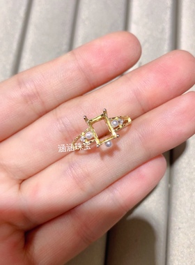 s925银饰品戒指空托长方形6*8mm代镶托帕石  石榴石黄水晶 简单