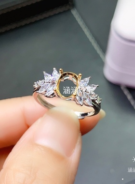 戒指银饰品椭圆形欧泊空托s925