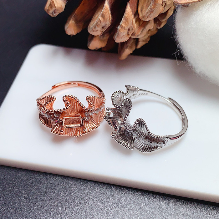 轻奢气质饰品 戒指空托 长方形4*6mm 精美大气 s925银代镶 m