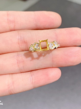 新款s925纯银戒指空托长方形5*7mm代镶托帕石 黄水晶 时尚百搭