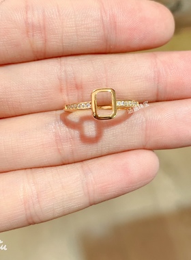 新款s925纯银戒指包厢空托 长方形4*6mm代镶水晶 玉石 简约大气