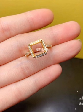 银饰品戒指方形黄水晶日韩