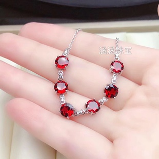 s925银手链空托 简单清新款 圆形6*6mm代镶玉石 石榴石 日韩礼物w