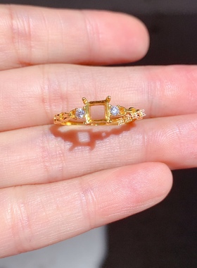 s925纯银戒指空托 方形5*5mm代镶碧玺 托帕石 石榴石 简单清新 J