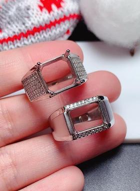 925纯银戒指空托长方形8*10枕方10*10mm精工简约款 男戒  s