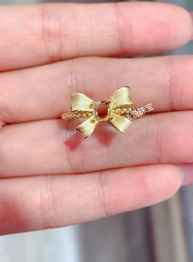 s925纯银戒指空托蝴蝶结款椭圆形4*5mm代镶红宝石 祖母绿 时尚 J