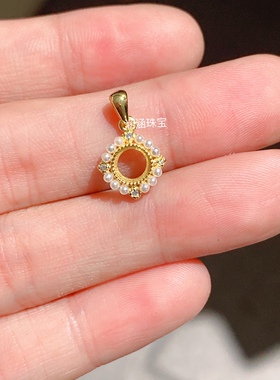 s925银饰品吊坠空托珍珠款圆形5*5mm代镶月光石 欧泊 时尚百搭 m