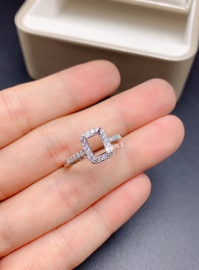 s925银饰品戒指空托长方形5*7mm代镶托帕石     黄水晶 时尚百搭