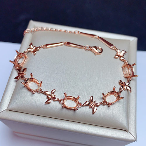 s925银手链空托椭圆形4*6/5*7mm简约大气时尚百搭 饰品礼物 m