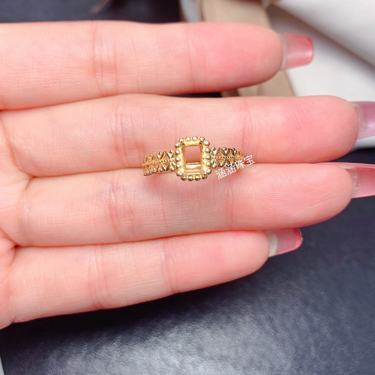 s925纯银戒指空托长方形4*6mm可镶碧玺 红宝石 坦桑石 简单清新 m