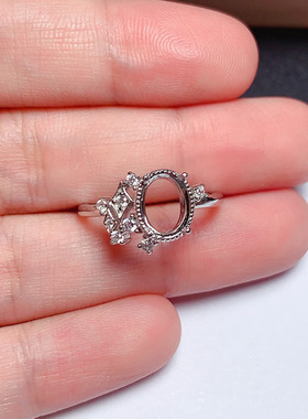 s925银戒指空托6*8mm精美时尚 代镶嵌 祖母绿 蓝宝石 m