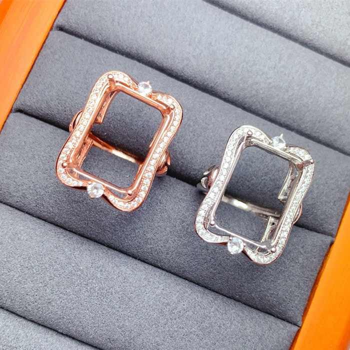 长方形戒指空托13*18mm轻奢大气活口指环s925银未镶嵌宝石  y