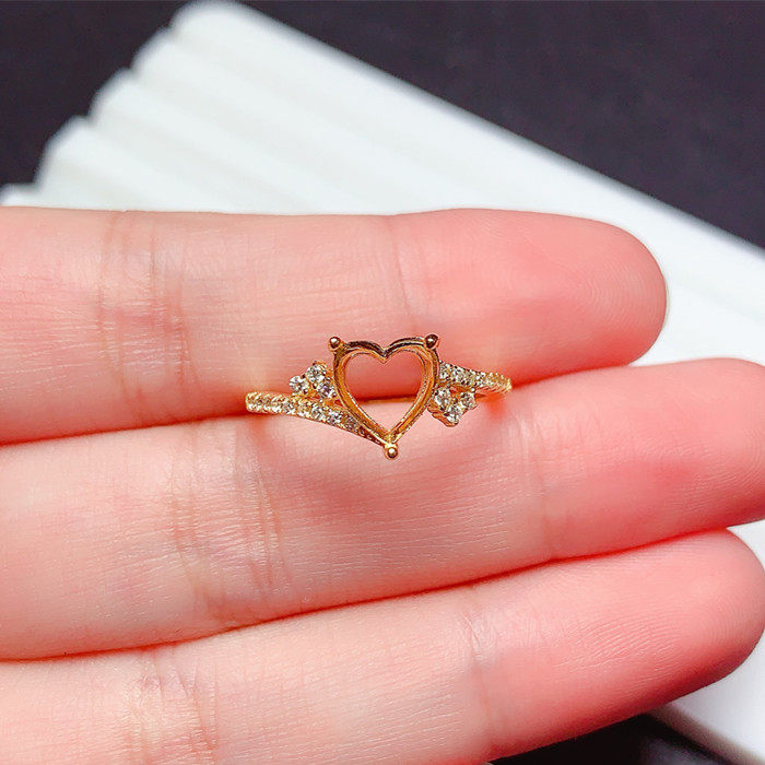 s925银戒指空托心形7*7mm气质时尚未镶嵌 学生礼物  x