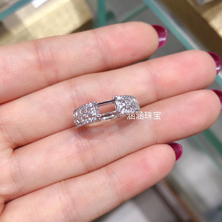 s925银饰品戒指空托长方形4*6mm代镶托帕石 石榴石 碧玺日韩礼物x