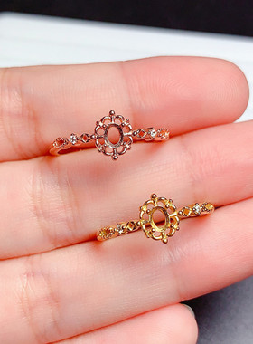 简单款s925银戒指空托椭圆形3*4mm代镶祖母绿 红宝石  J