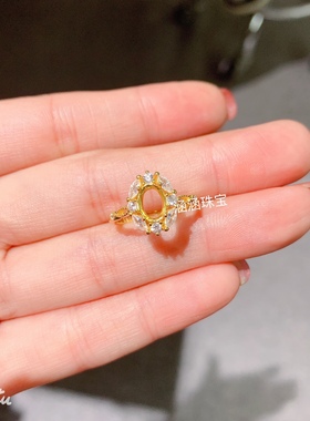 s925银饰品戒指空托椭圆形5*7mm代镶欧泊 托帕石  红宝石 豪华款