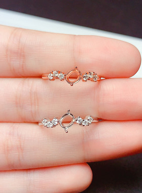 s925银戒指空托椭圆形4*5mm清新百搭代镶祖母绿 红宝石  s