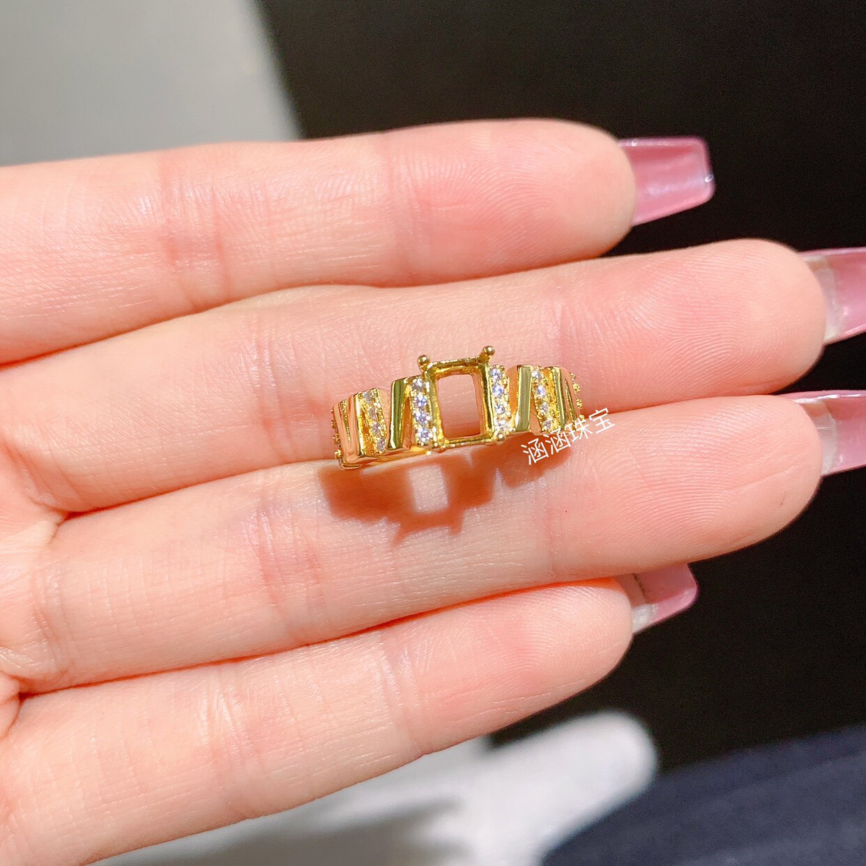 s925银饰品戒指空托长方形5*7mm代镶托帕石 碧玺简单时尚清新  J