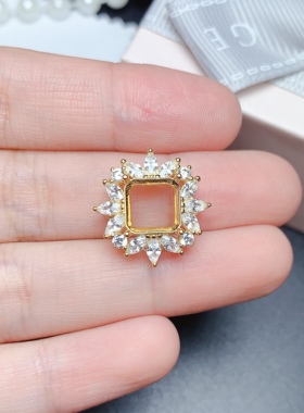 s925银吊坠空托方形8*8mm豪华大方diy彩宝裸石 饰品礼物