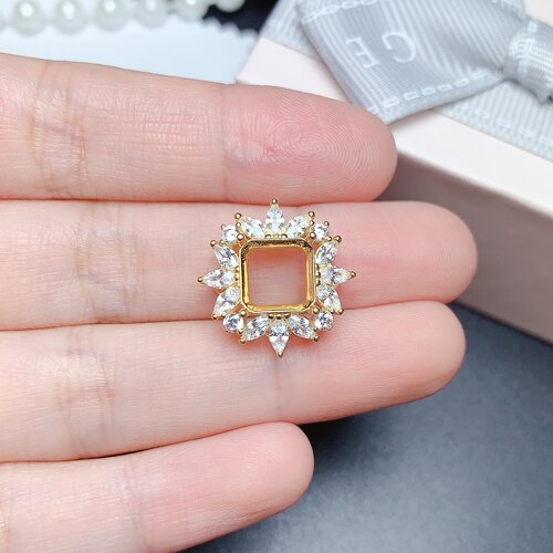 s925银吊坠空托方形8*8mm豪华大方diy彩宝裸石 饰品礼物