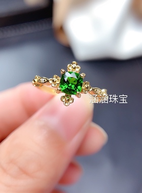 银戒指空托方形透辉石水晶时尚