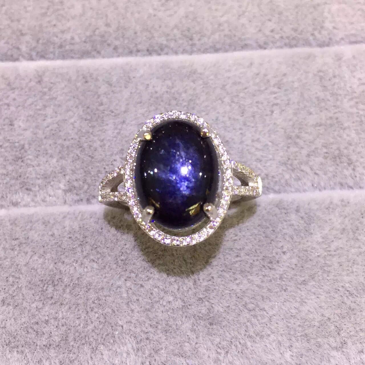 纯银玫瑰金活口戒指蓝宝石