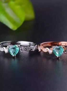 纯银活口戒指祖母绿心形