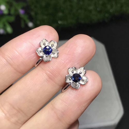 925纯银耳夹空托代镶裸石蓝宝石