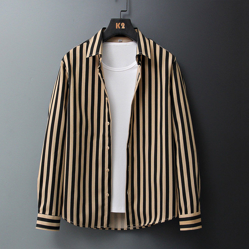 2026春装新款轻商务男弹力竹纤维抗皱条纹长袖衬衫青年百搭衬衣潮