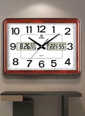 POWER霸王万年历钟表客厅新中式大号日历挂钟静音石英钟夜光挂表