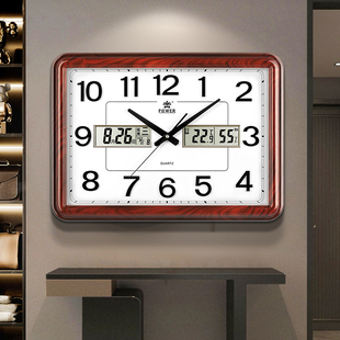 大号日历挂钟静音石英钟夜光挂表 POWER霸王万年历钟表客厅新中式