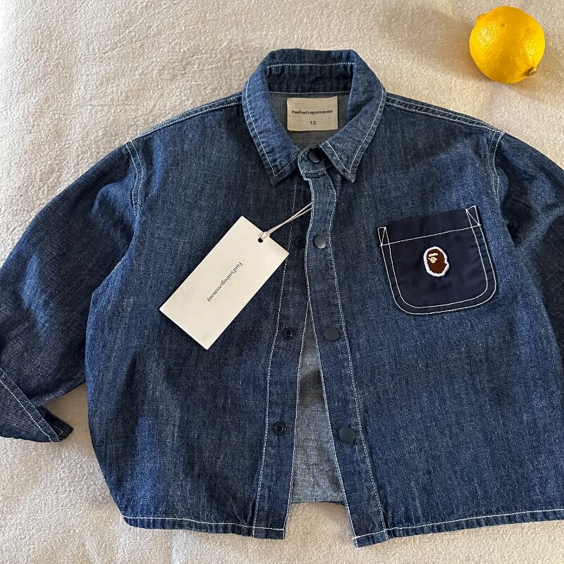 韩版专柜儿童牛仔衬衣春秋男童日系潮牌纯色衬衫宝宝帅气翻领上衣